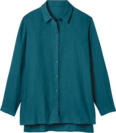 Tops to hide your tummy - Eileen Fisher Handkerchief Linen Classic Collar Shirt | 40plusstyle.com