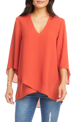 Tops to hide your tummy - Karen Kane Asymmetrical Crepe Top | 40plusstyle.com
