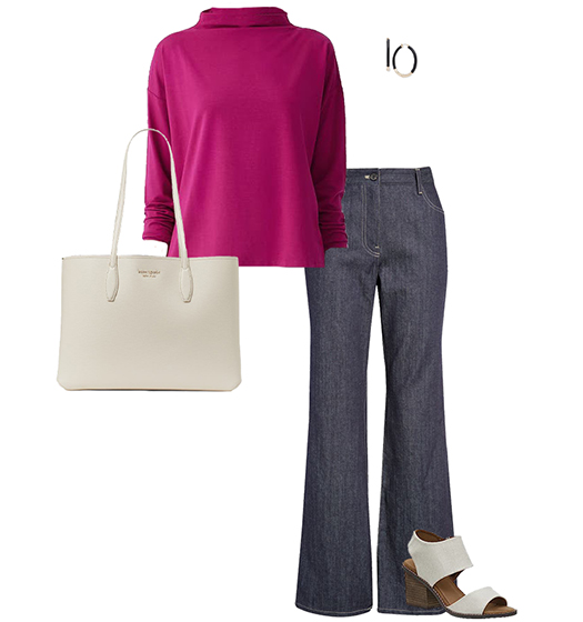 Magenta top and jeans | 40plusstyle.com