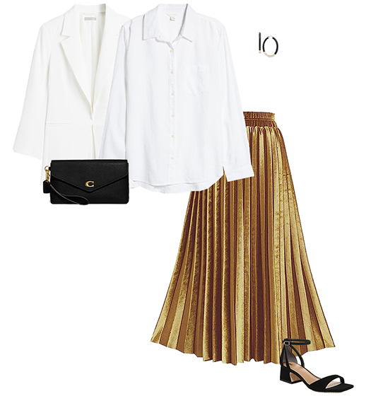 gold and white outfit | 40plusstyle.com
