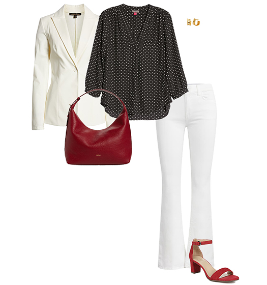 Polka dot blouse and jeans | 40plusstyle.com