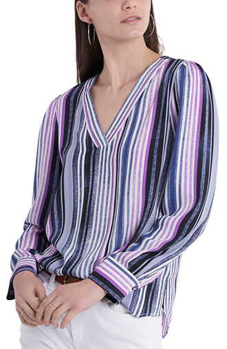 Tops to hide your tummy - Vince Camuto Stripe Long Sleeve Tunic Blouse | 40plusstyle.com