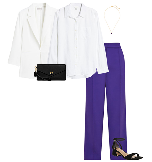 White and purple outfit | 40plusstyle.com
