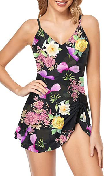 Best bathing suits for women - Husmeu One Piece Swimdress | 40plusstyle.com