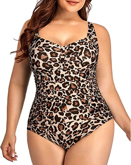 Daci Women Plus Size Tummy Control Vintage Ruched Swimsuit | 40plusstyle.com