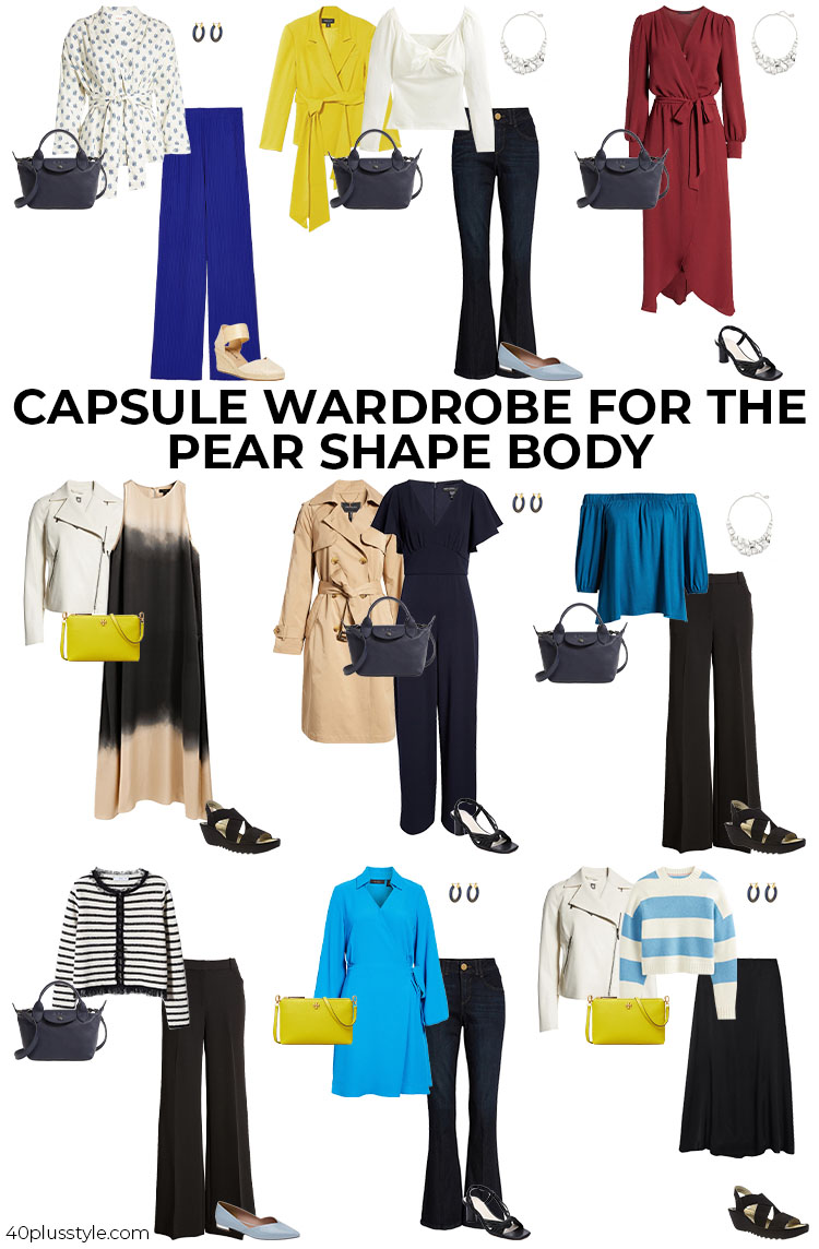 A capsule wardrobe on how to dress a pear body shape | 40plusstyle.com
