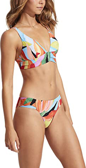 Best bathing suits for women - Seafolly Banded Longline Triangle Bikini Top / Seafolly Bikini Bottom | 40plusstyle.com