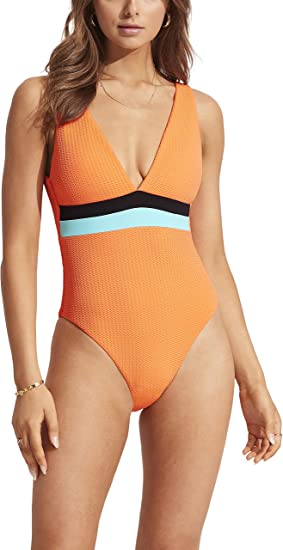 Best bathing suits for women - Seafolly Standard Deep V One Piece Swimsuit | 40plusstyle.com