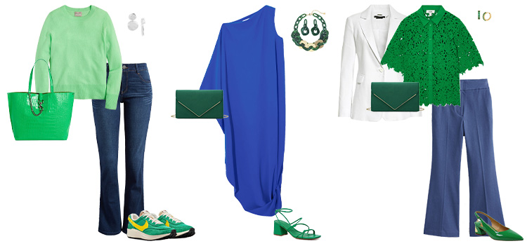 How to wear green - green and blue outfits | 40plusstyle.com