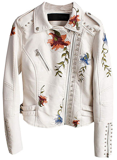 Summer jackets - LY VAREY LIN Floral Embroidered Faux Leather Moto Jacket | 40plusstyle.com
