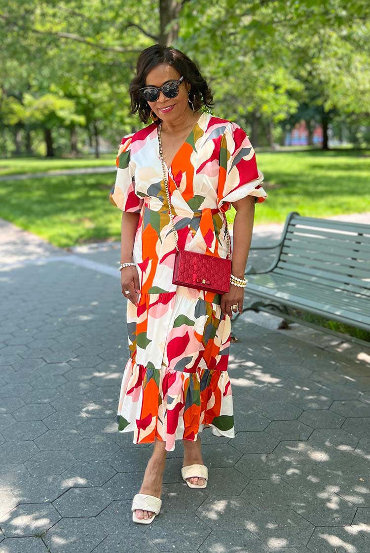 Best dresses for women over 50 - Eugenia wears a wrap dress | 40plusstyle.com