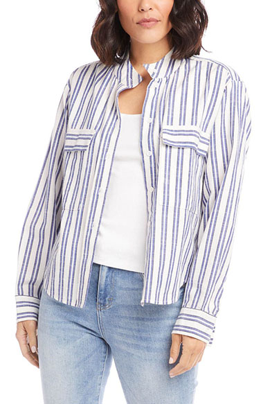 How to choose a summer coat - Karen Kane Stripe Shirt Jacket | 40plusstyle.com