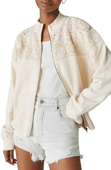 Womens jackets for summer - Lucky Brand Lace Trim Bomber Jacket | 40plusstyle.com