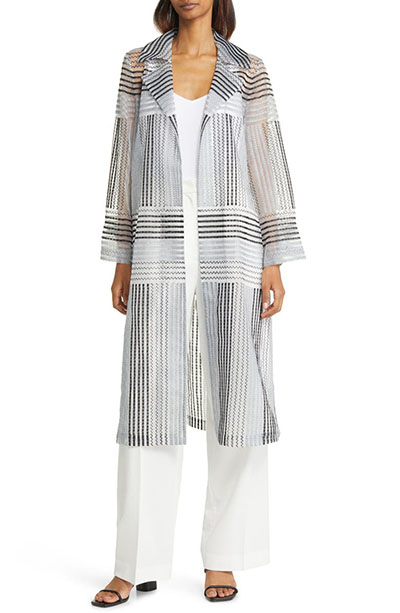 Misook Embroidered Stripe Organza Duster | 40plusstyle.com