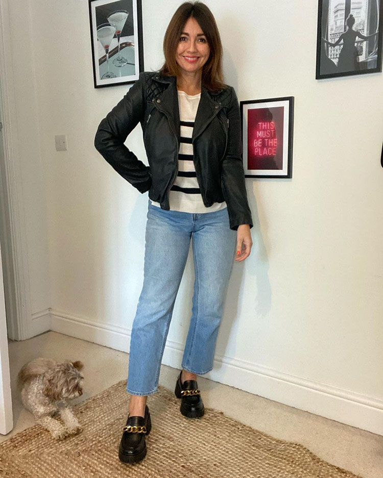 Nikki wears a moto jacket and crop jeans | 40plusstyle.com