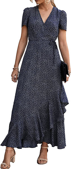 PRETTYGARDEN Wrap Ruffle Maxi Dress | 40plusstyle.com