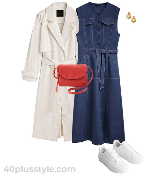 Spring outfit idea: trench coat and linen dress  | 40plusstyle.com
