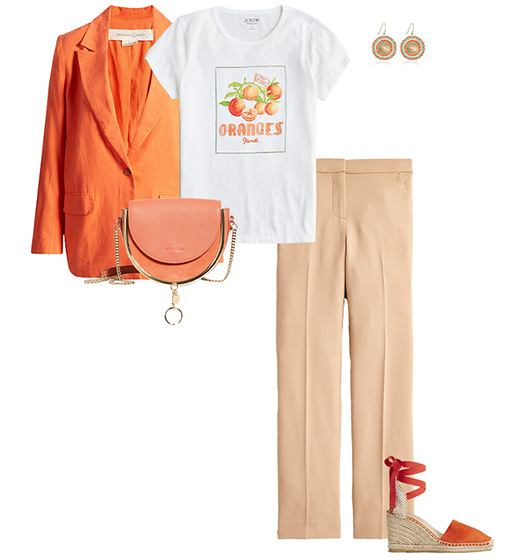 Orange and beige outfit idea | 40plusstyle.com