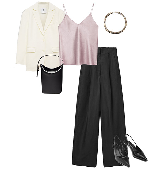 Blazer, camisole and wide pants outfit | 40plusstyle.com