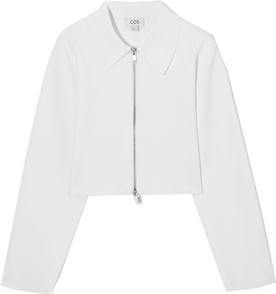 White jackets for women - COS Cropped Milano-Knit Jacket | 40plusstyle.com