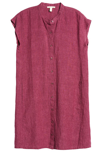 Eileen Fisher Mandarin Collar Cap Sleeve Organic Linen Shirtdress | 40plusstyle.com