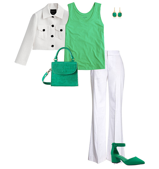Green and white outfit | 40plusstyle.com