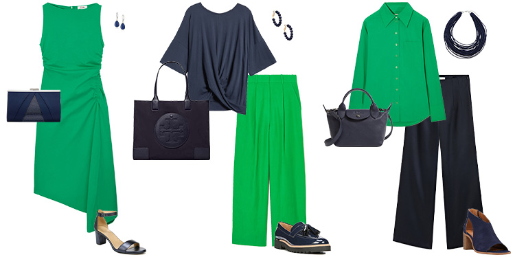 Navy blue and green looks | 40plusstyle.com