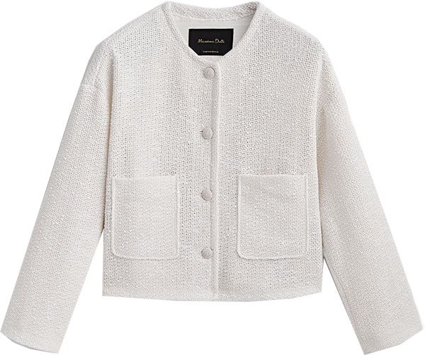 White jackets for women - Massimo Dutti Cropped Textured Jacket | 40plusstyle.com
