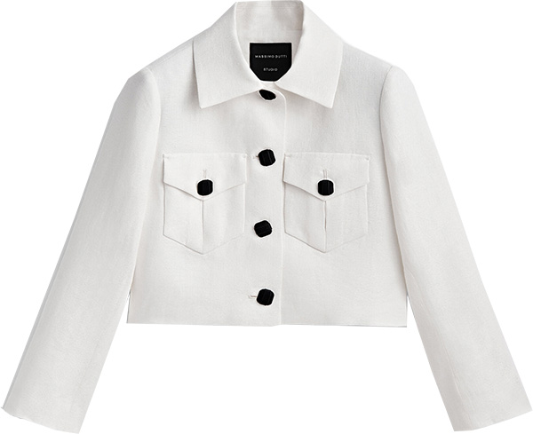 White jackets for women - Massimo Dutti Jacquard Linen Short Jacket | 40plusstyle.com