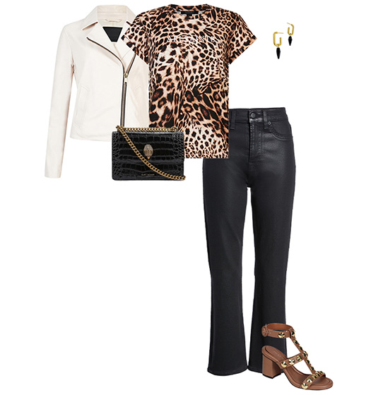 Moto jacket and leopard t-shirt outfit | 40plusstyle.com