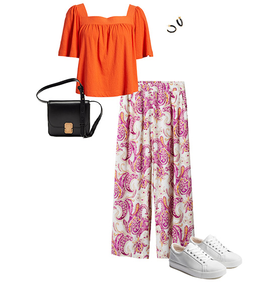 Orange and purple outfit idea | 40plusstyle.com