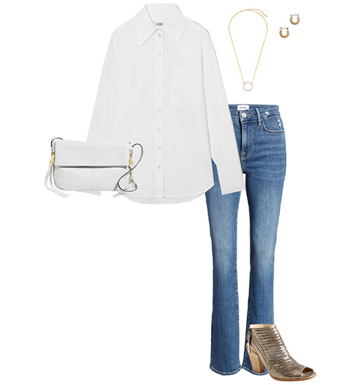Jeans and gold shoes outfit | 40plusstyle.com