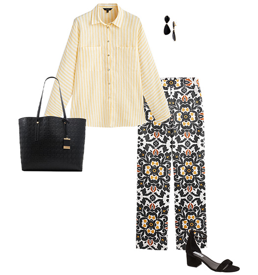 How to mix prints - yellow and black outfit | 40plusstyle.com