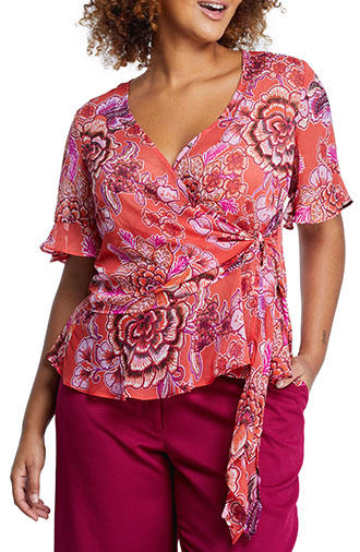 Plus size tops - Estelle Morris Floral Print Faux Wrap Top | 40plusstyle.com