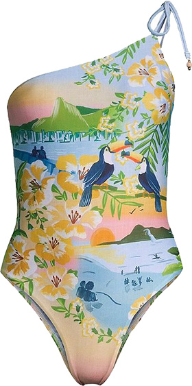 FARM Rio Colorful Rio One-Shoulder One-Piece Swimsuit | 40plusstyle.com