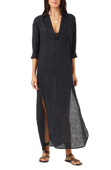 L Space Capistrano Long Sleeve Linen Cover-Up Tunic Dress | 40plusstyle.com