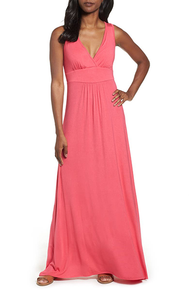 Loveappella V-Neck Jersey Maxi Dress | 40plusstyle.com