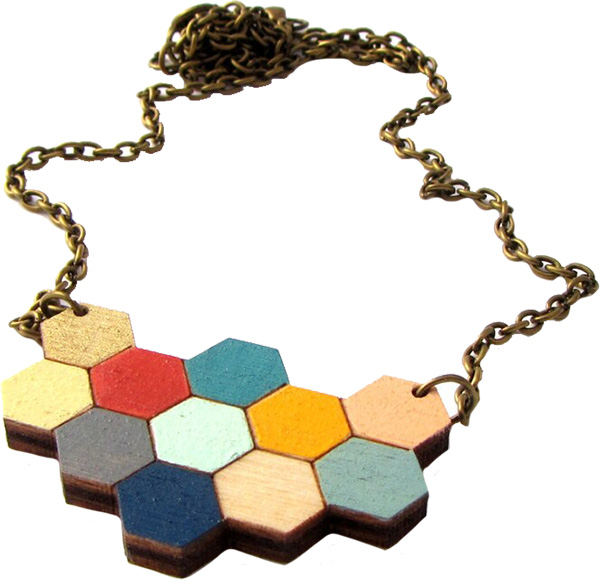 Best jewelry stores online - RedPaperHouse Honeycomb Geometric Wooden Laser Cut Necklace | 40plusstyle.com