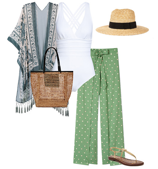 Beach pants and kimono together | 40plusstyle.com