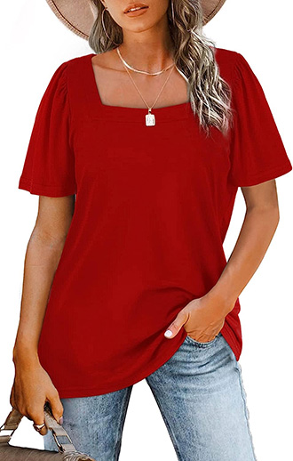 WIHOLL Square Neck Puff Sleeve Top | 40plusstyle.com