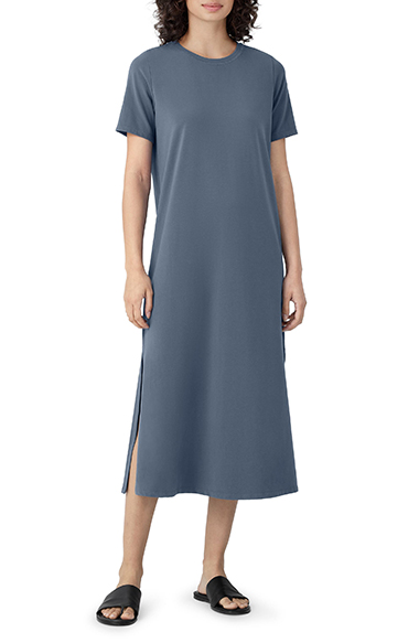 Eileen Fisher Stretch Organic Pima Cotton Midi T-Shirt Dress | 40plusstyle.com
