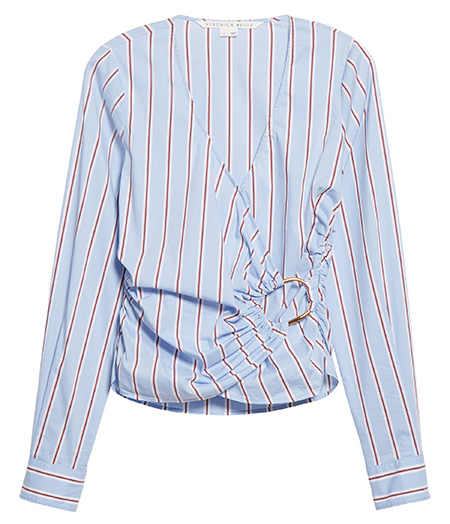 Nordstrom anniversary sale picks - Veronica Beard Ozzie Stripe Faux Wrap Shirt | 40plusstyle.com