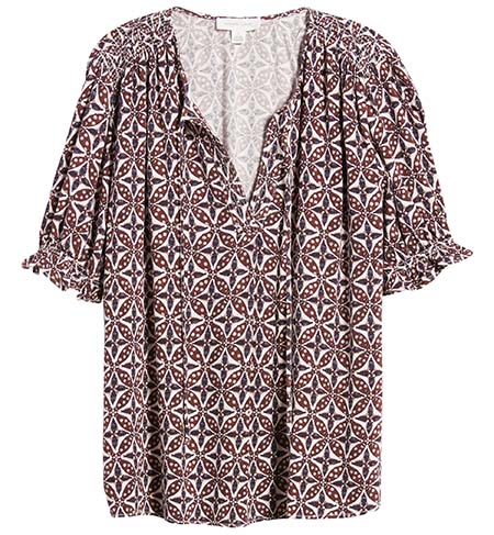 Outfits for summer from the Nordstrom Anniversary Sale - Treasure & Bond Smocked Shoulder Tie Neck Top | 40plusstyle.com