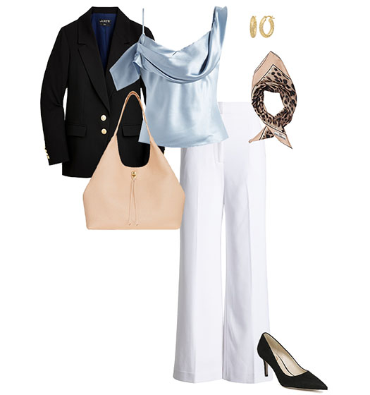 Italian inspired outfit: Blazer, silk blouse, wide pants and pumps | 40plusstyle.com