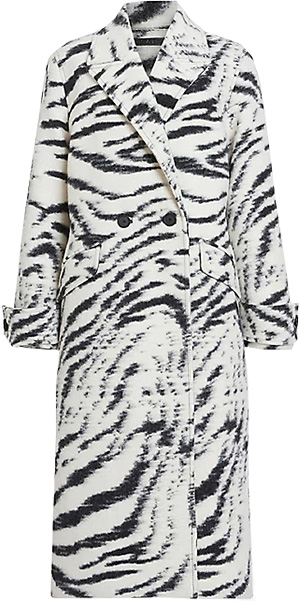 AllSaints Mabel Double Breasted Monochrome Coat | 40plusstyle.com