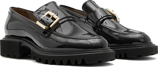 Shoes for winter - AllSaints Emily Buckle Patent Leather Loafer Shoes | 40plusstyle.com
