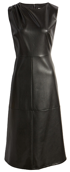 Anne Klein Shirred Shoulder Faux Leather Dress | 40plusstyle.com