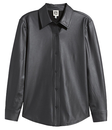 Anne Klein Faux Leather Button-Up Shirt | 40plusstyle.com