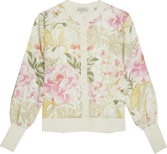 Ted Baker London Irreen Woven Front Printed Cardigan | 40plusstyle.com