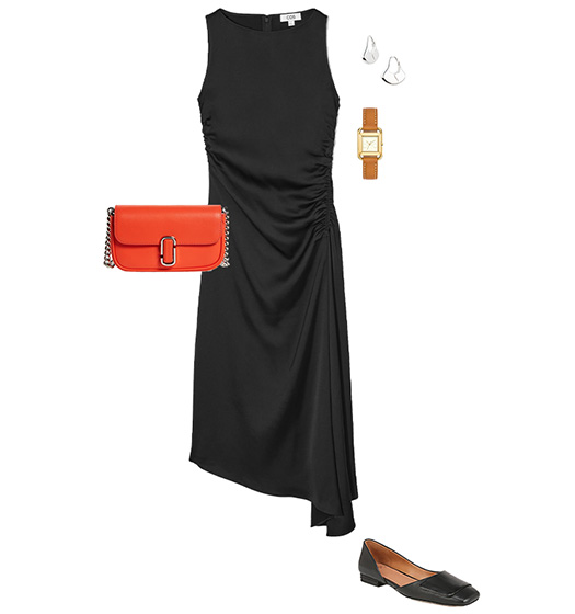 An asymmetrical dress outfit to wear to a reception or night out with colleagues | 40plusstyle.com